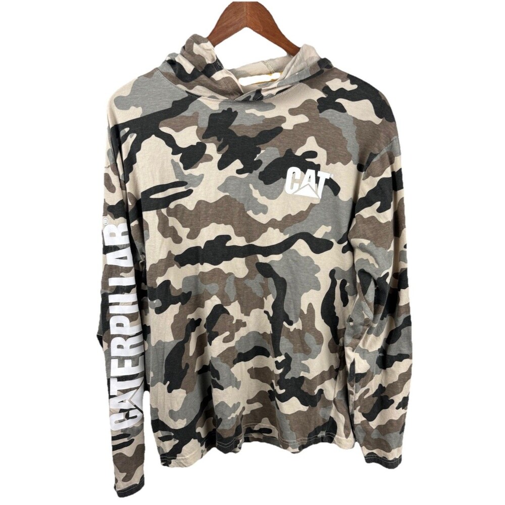 CAT Caterpillar Camo Hoodie Pullover Camouflage Medium 100% Cotton